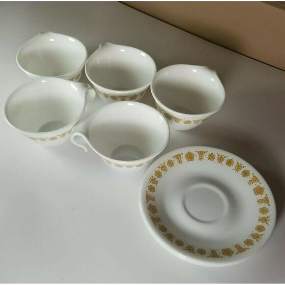 Vintage Corelle Gold Butterfly Tea Cup & Saucer USA lot of 8: 3 saucers, 5 cups - Picture 1 of 5